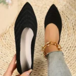 Solid Knitted Pointed-Toe Sandals — Image 4