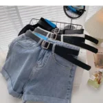 Oversized Denim Belted High-Waisted Shorts — Image 2