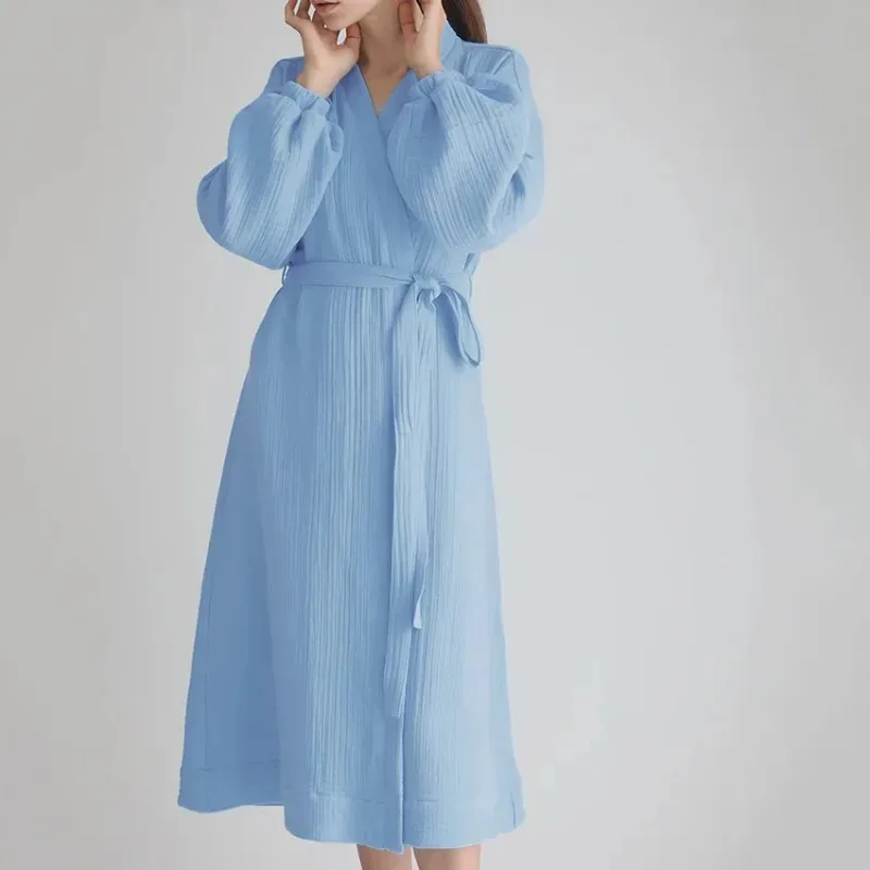 Lightweight Cotton Gauze Long Sleeve Mid-Calf Robe