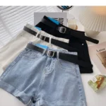 Oversized Denim Belted High-Waisted Shorts