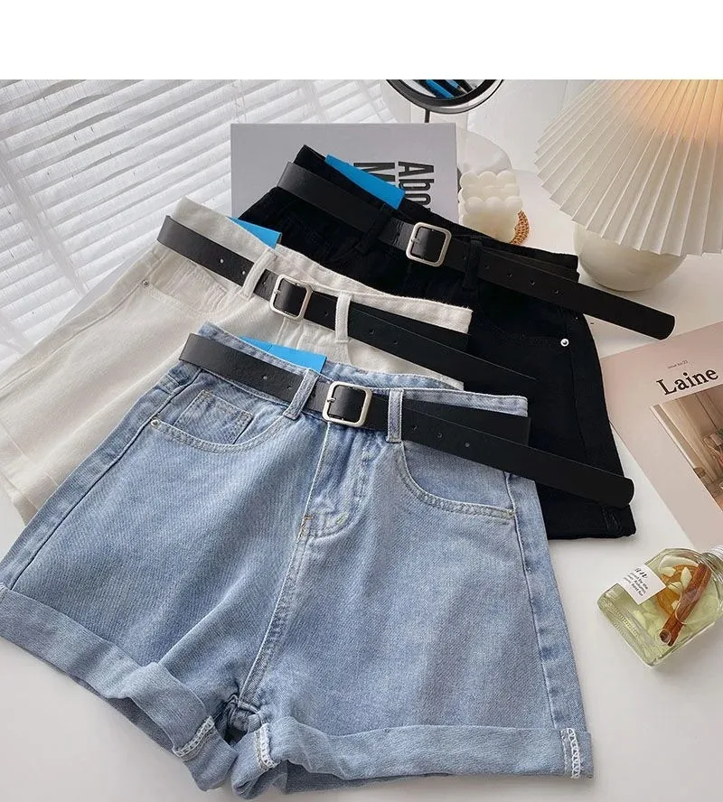 Oversized Denim Belted High-Waisted Shorts