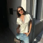 V-Neck Satin Top with Lace