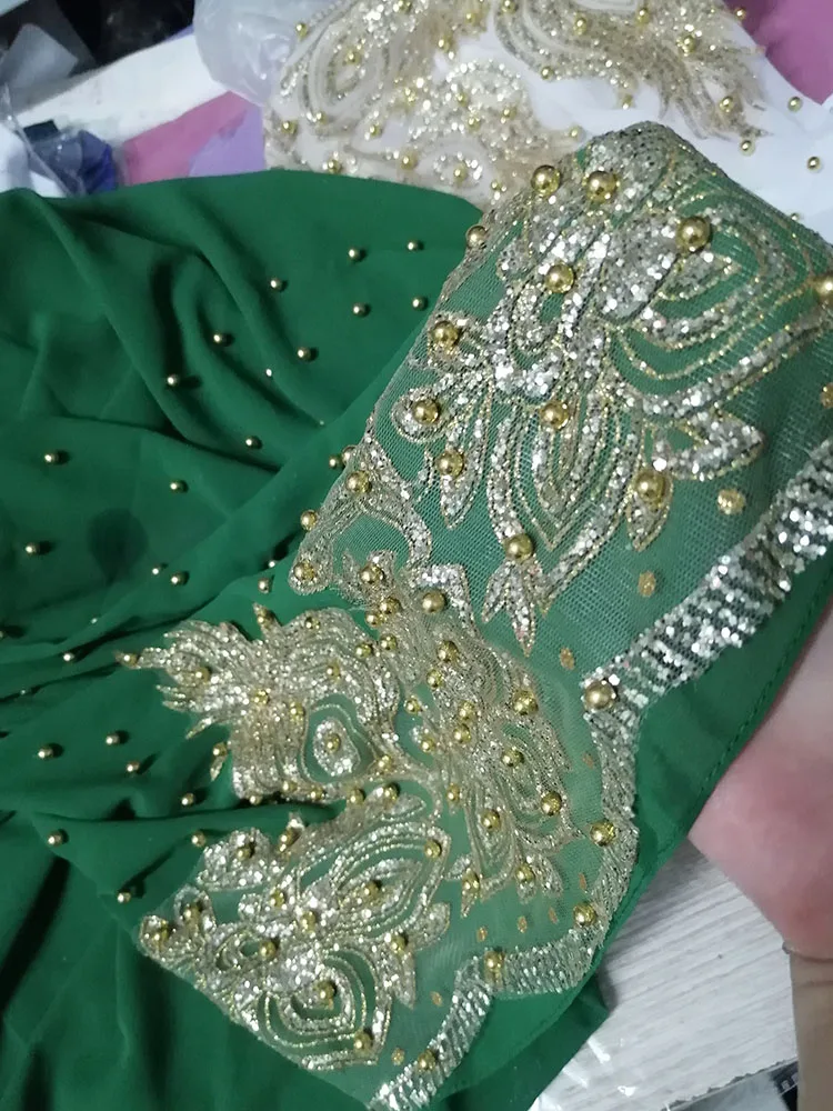 Chiffon Headscarf with Beads and Gold Shimmer