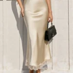 Satin Maxi Skirt with Lace Trim — Image 3