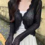 Lace Crop Top with Single Button — Image 3