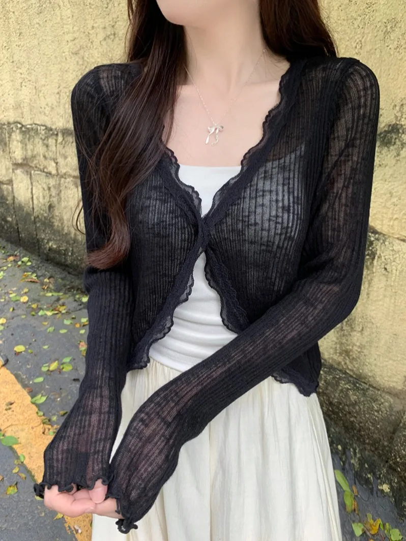 Lace Crop Top with Single Button