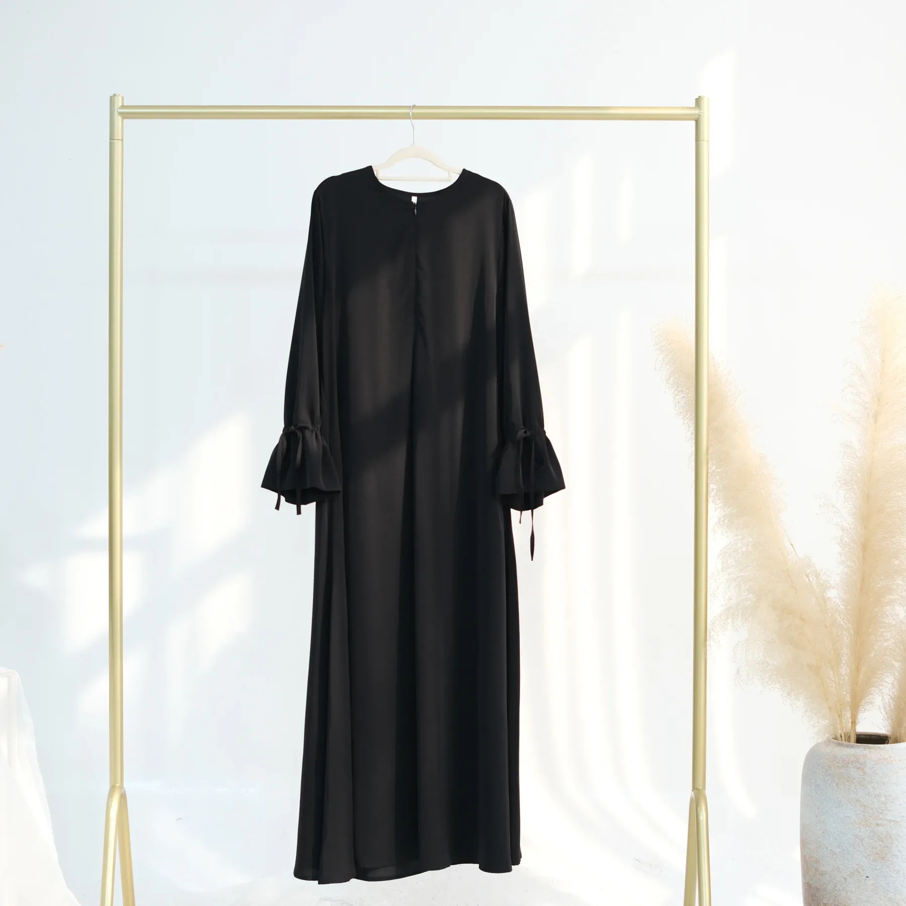 Solid Black Abaya with Waist Tie