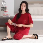 3-Piece Cotton Short Sleeve Summer Sleepwear — Image 3