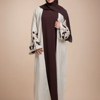 Apricot Abaya with Embroidered Cuffs