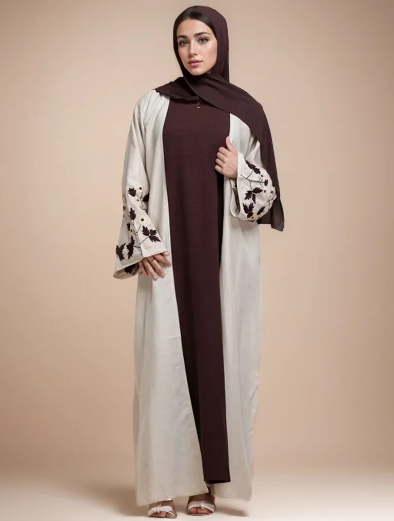 Apricot Abaya with Embroidered Cuffs