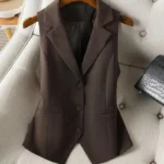 Sleeveless Vest with Classic Collar and Three Buttons