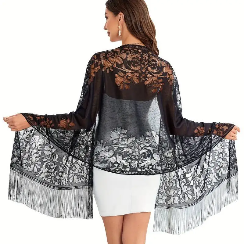 Breathable Floral Long Hijab with Fringe — Image 12