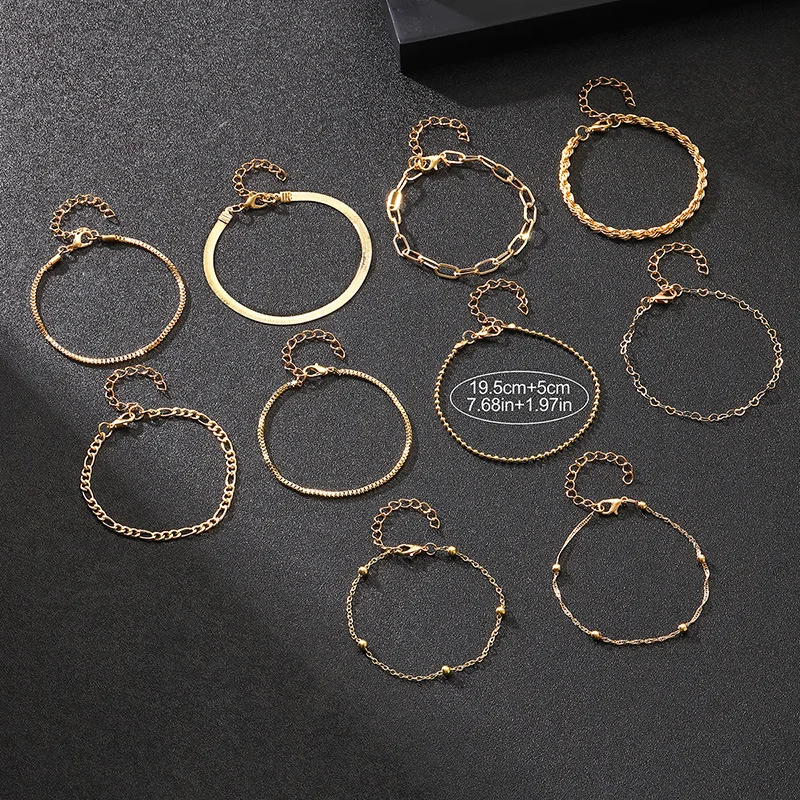 10-Piece Flat Chain Bracelet Set