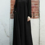 Black Abaya with Stand Collar and Zipper