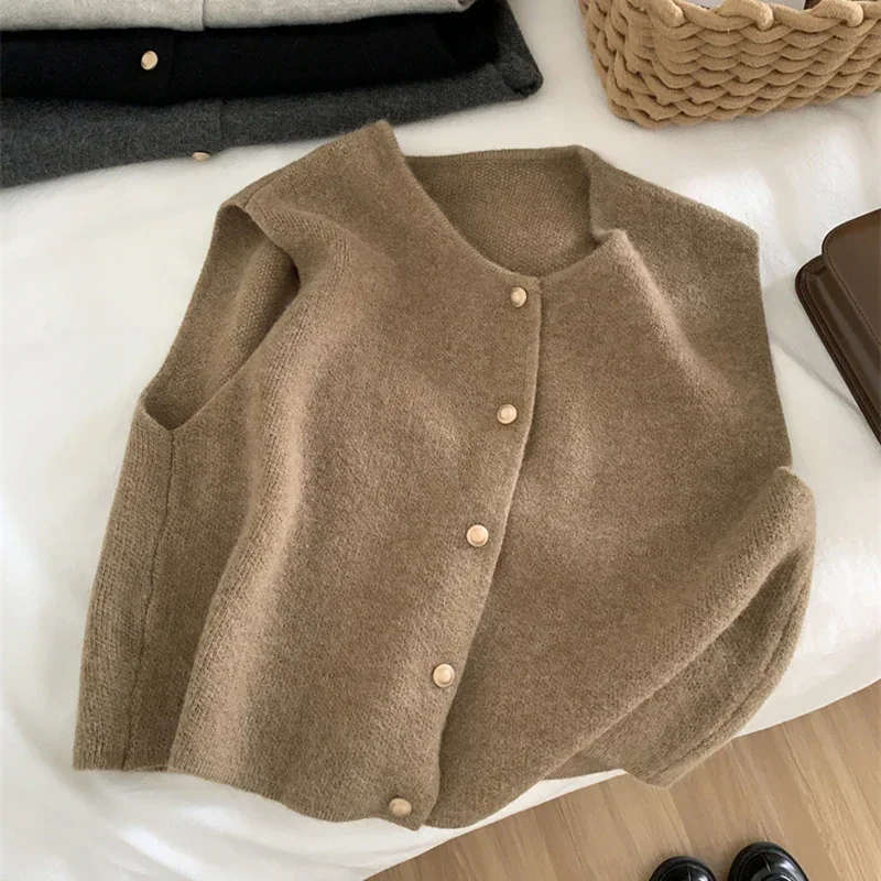 Korean-Style Knitted Sleeveless Cardigan