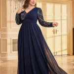 Long Sleeve V-Neck Loose Chiffon Evening Dress — Image 5
