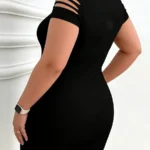 Short Sleeve Ribbed Dress with Slit — Image 2