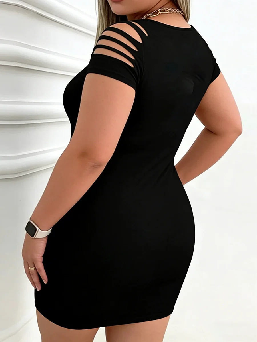 Short Sleeve Ribbed Dress with Slit