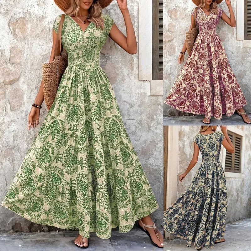 Short Sleeve V-Neck Floral Dress
