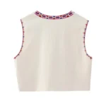 Cropped Open-Front V-Neck Vest with Floral Embroidery — Image 2