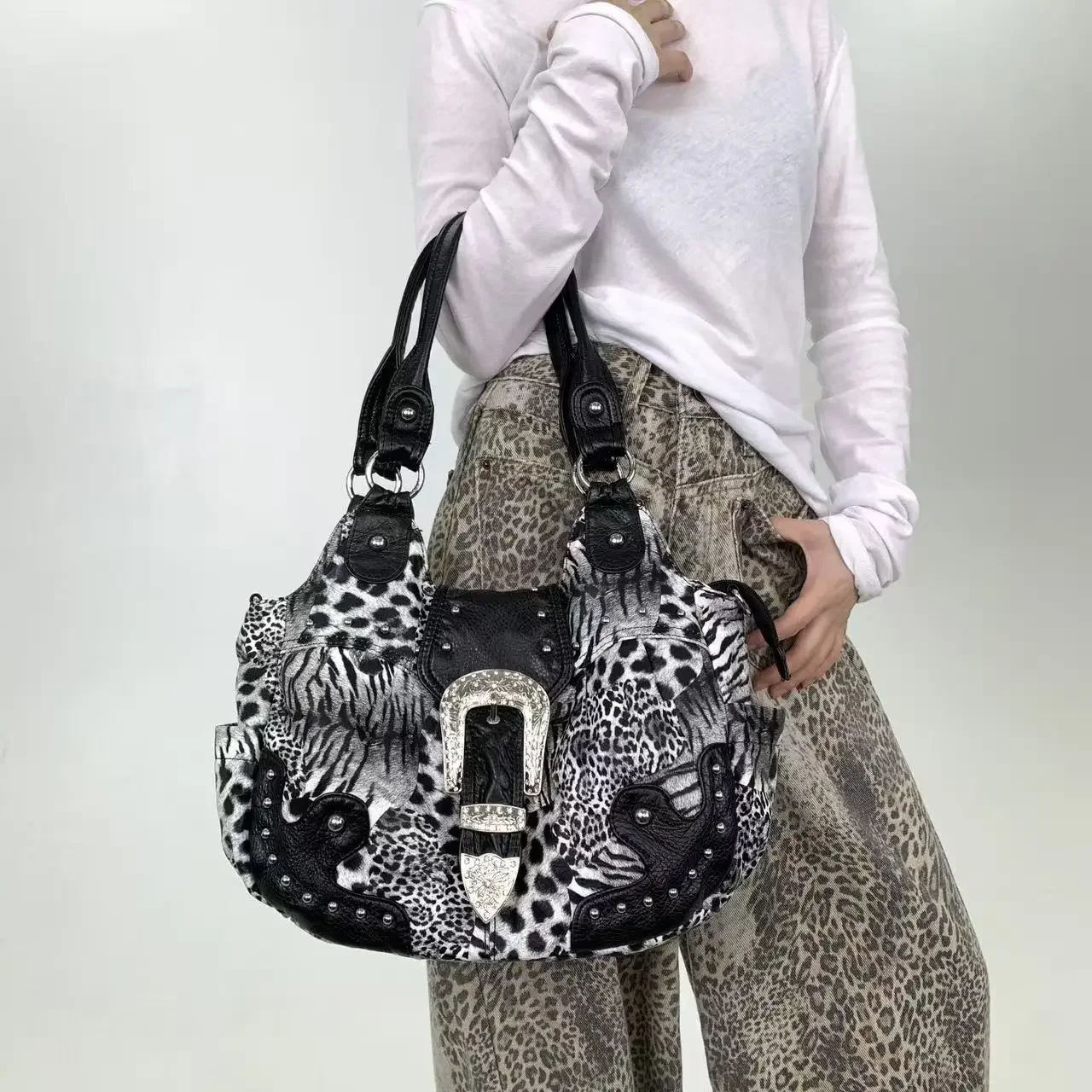Girls' Y2K Leopard Print Shoulder Bag