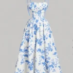 Floral Flared Midi Dress with Spaghetti Straps