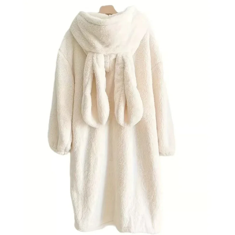 Warm Winter Long Sleeve House Robe with Bunny Ears