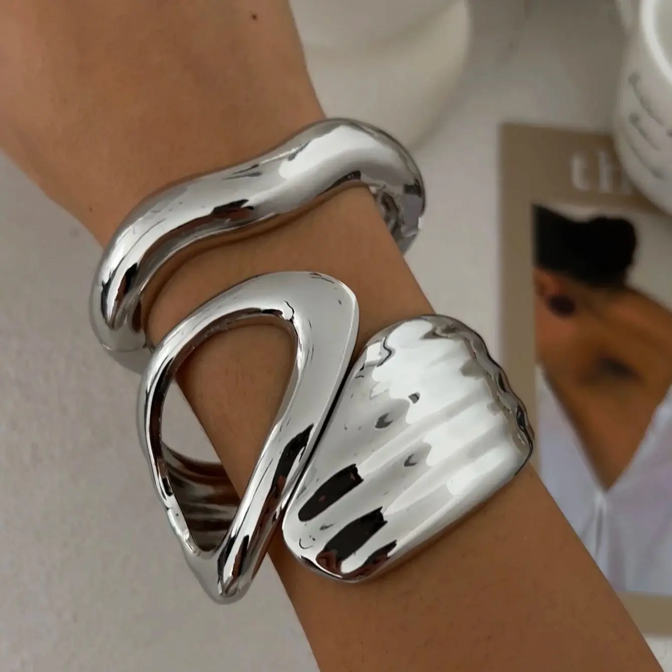 Wide Bracelet with Gold-Tone Drop Design