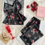 2-Piece Satin V-Neck Set with Lace Accents — Image 4