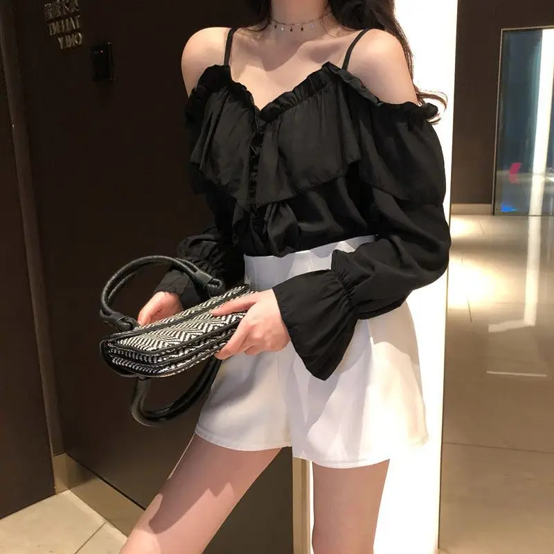 Soft V-Neck Chiffon Blouse with Wide Ruffled Sleeves