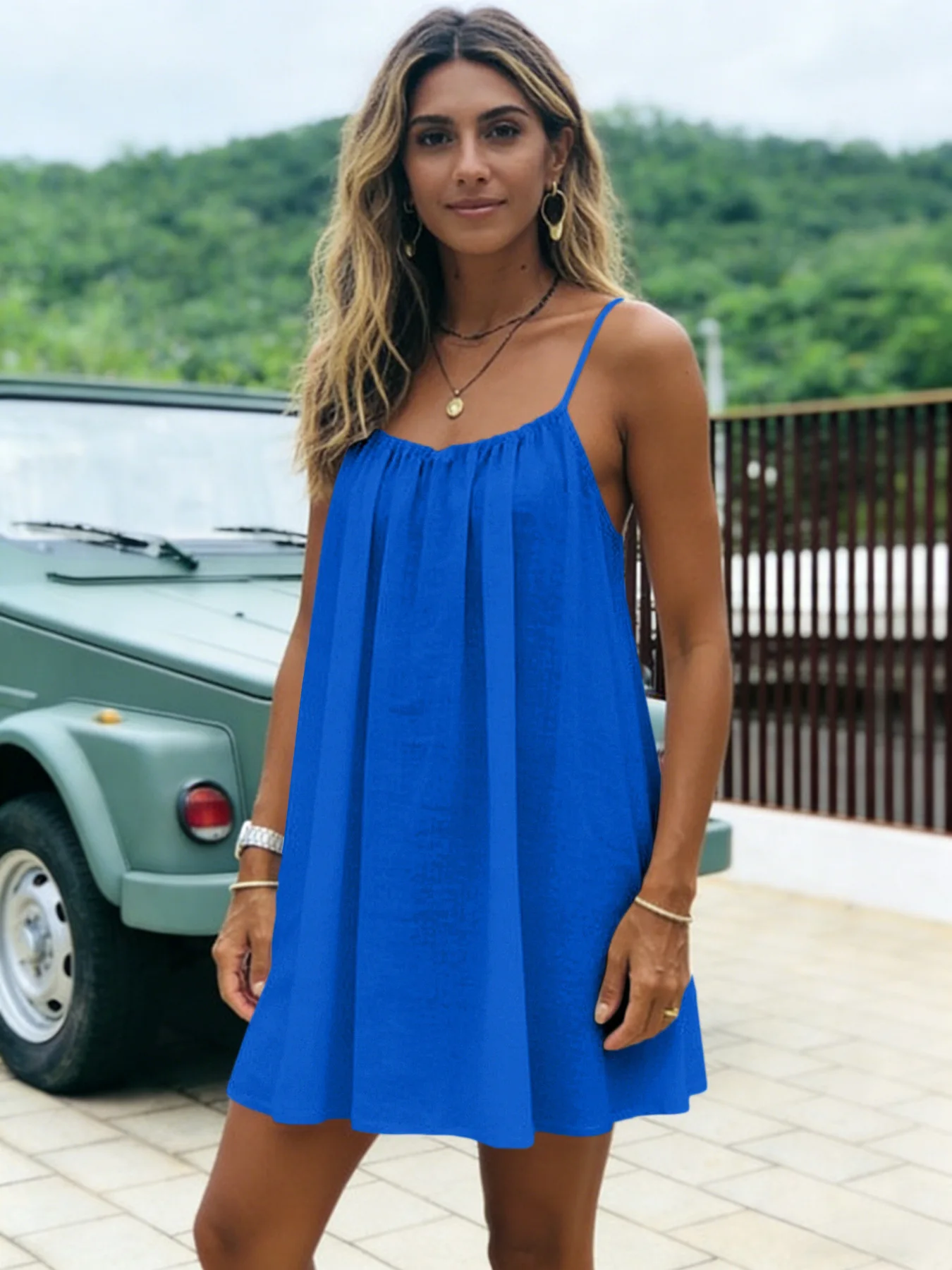 Loose Off-Shoulder Dress with Straps