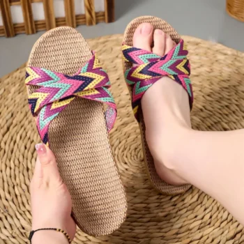Lightweight Slippers with Colorful Crisscross Straps