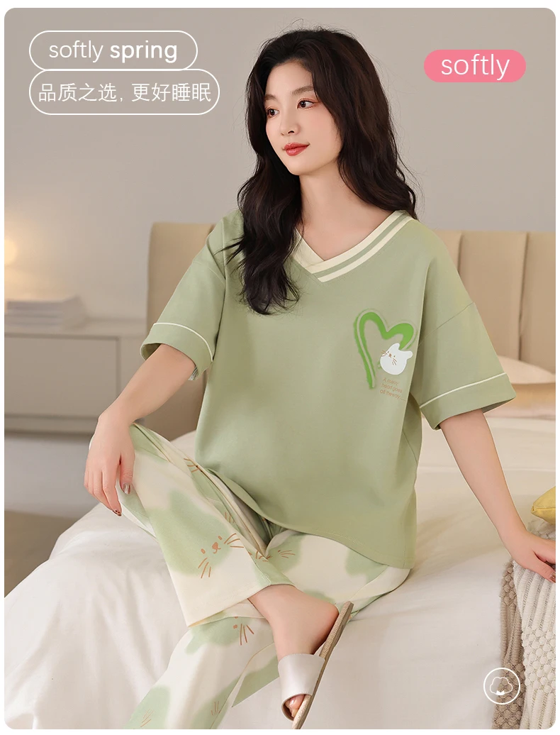 3-Piece Cotton Short Sleeve Summer Sleepwear — Image 25