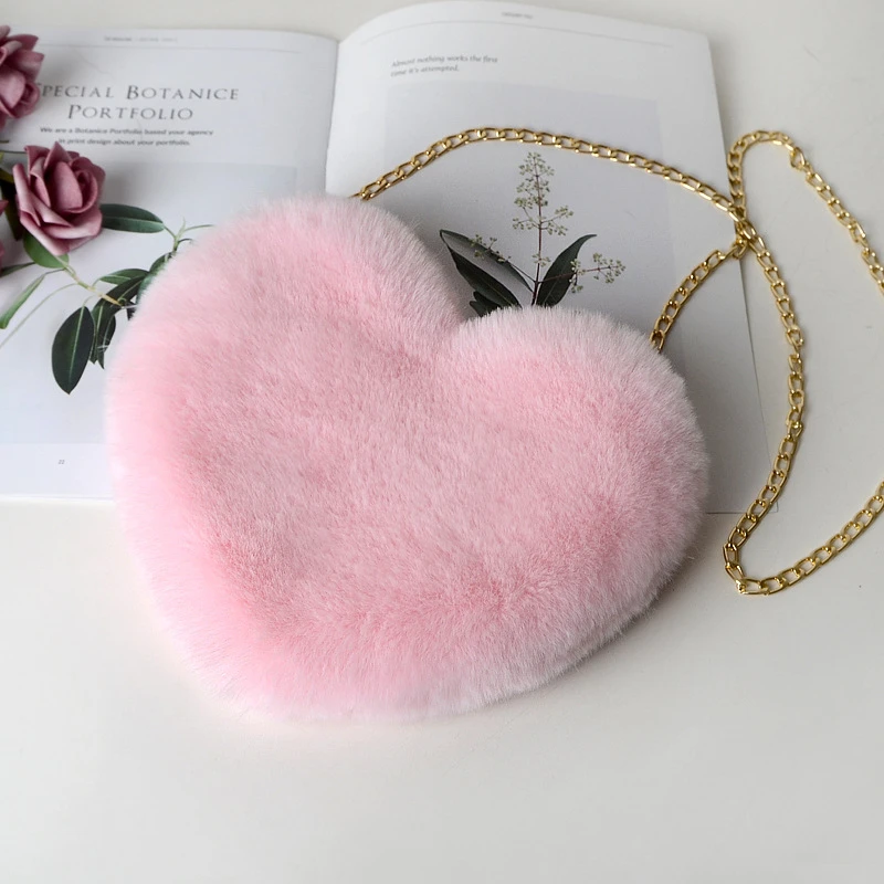 Heart-Shaped Faux Fur Handbag
