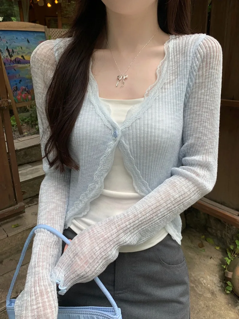Lace Crop Top with Single Button
