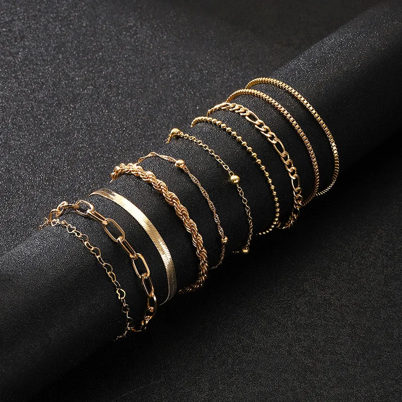 10-Piece Flat Chain Bracelet Set