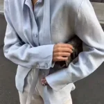 قميص قطني خريفي بحزام رابط — صورة 5