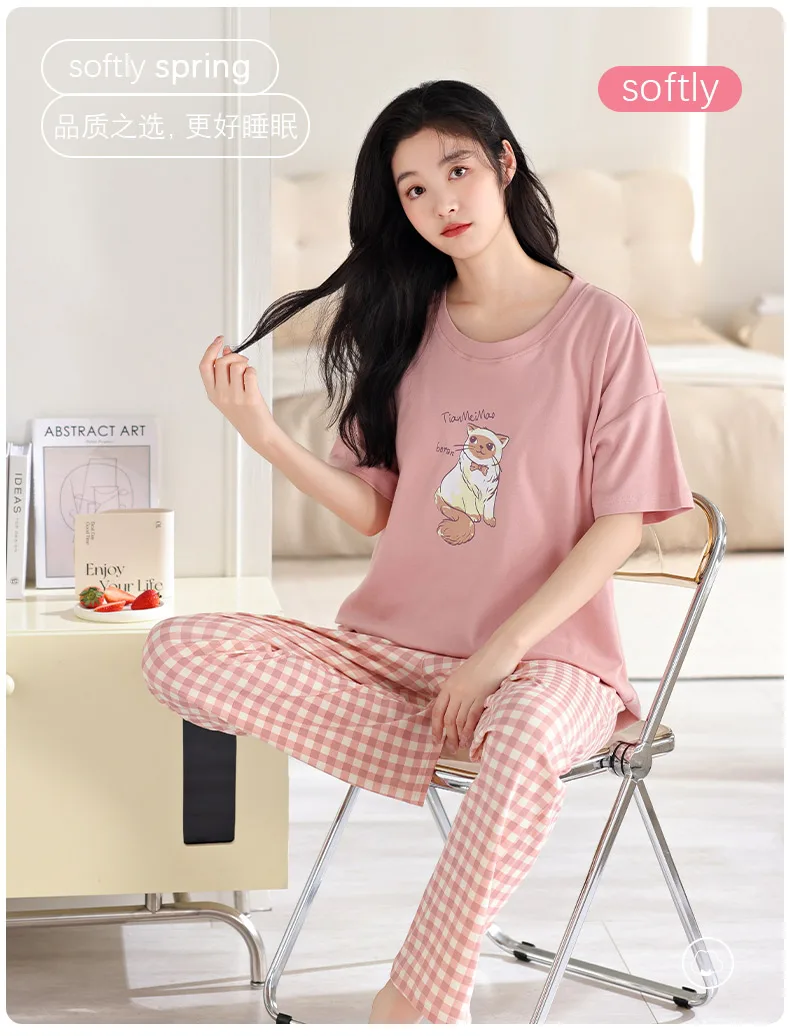 3-Piece Cotton Short Sleeve Summer Sleepwear — Image 13