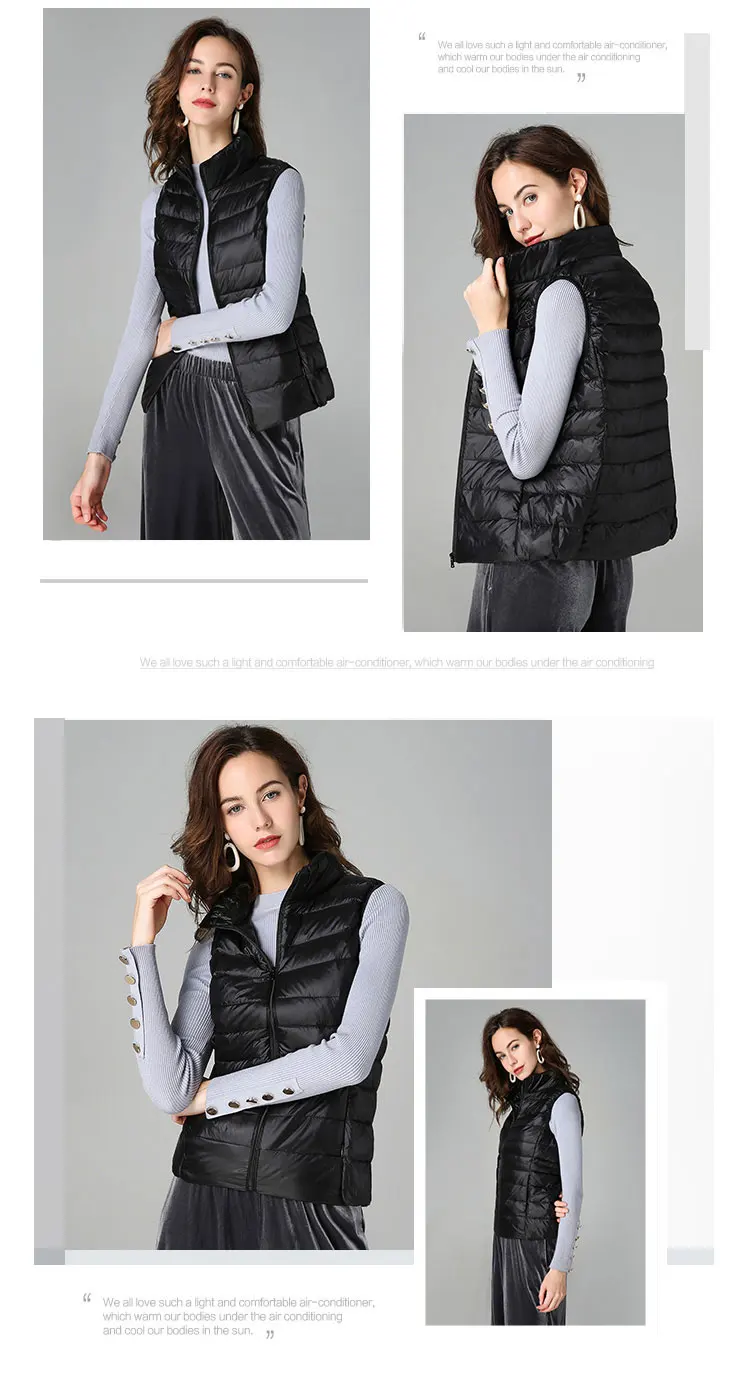 Padded Sleeveless Winter Jacket with Zipper and Turn-Down Collar