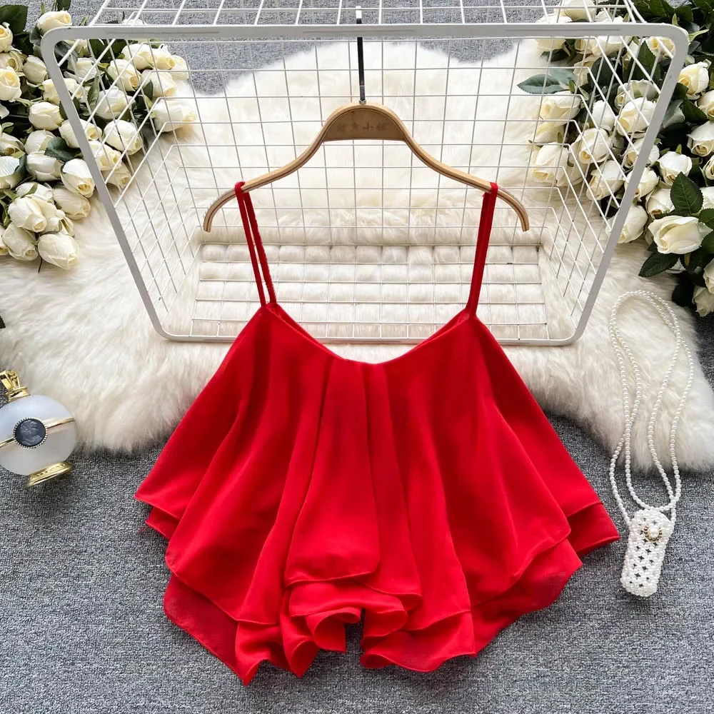 Sleeveless Ruffled Summer Crop Top