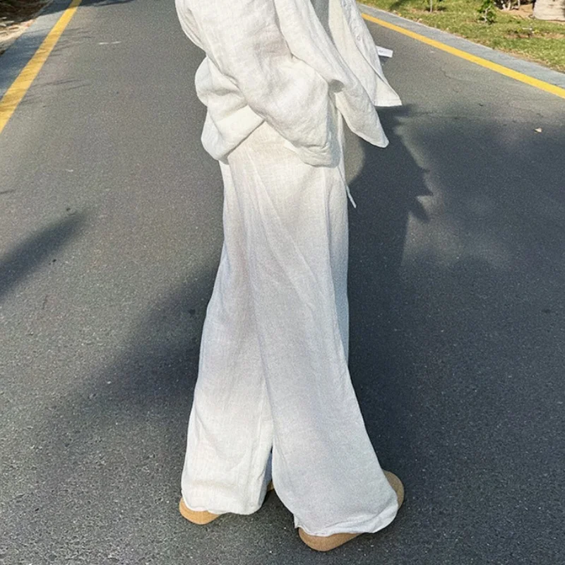 Loose High-Waisted Pants with Drawstring and Pockets