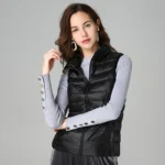Padded Sleeveless Winter Jacket with Zipper and Turn-Down Collar
