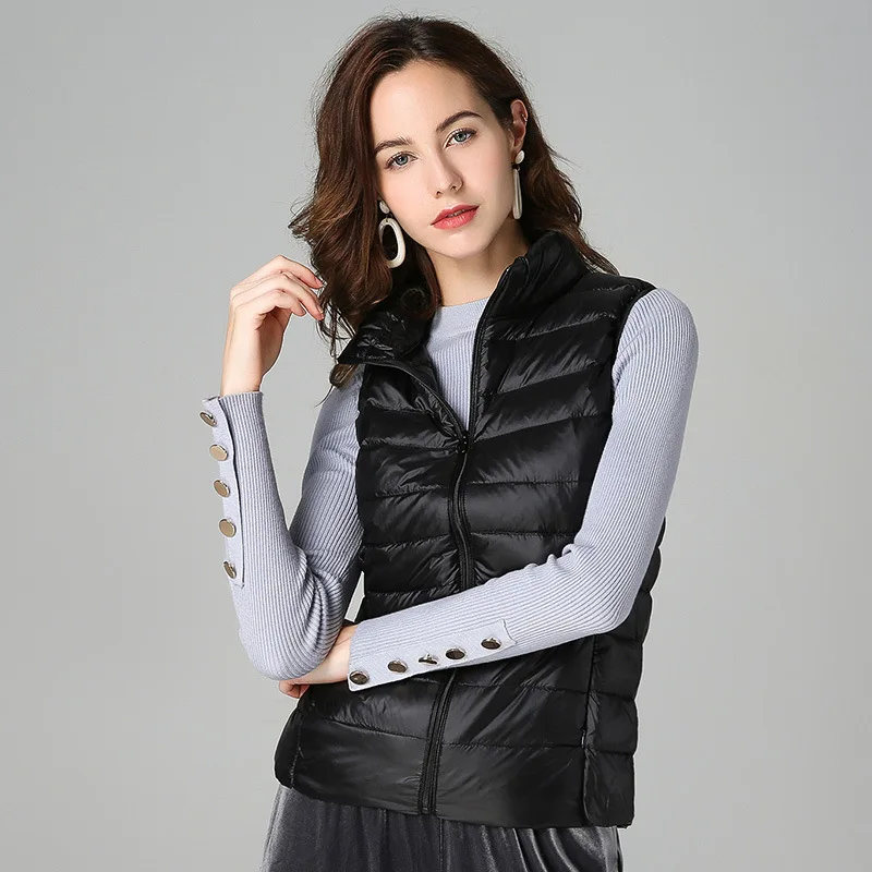 Padded Sleeveless Winter Jacket with Zipper and Turn-Down Collar