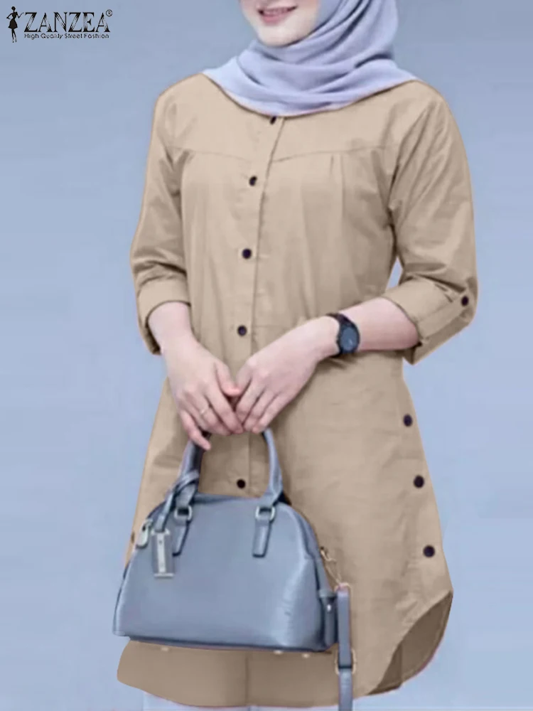 Loose Long Sleeve Shirt with Curved Hem