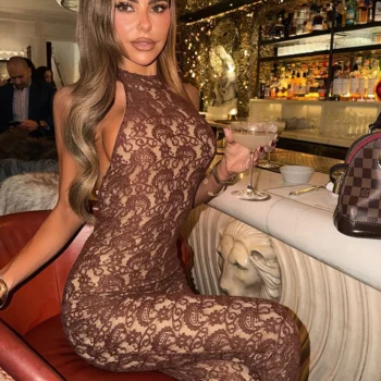 Lace Backless Halter Jumpsuit