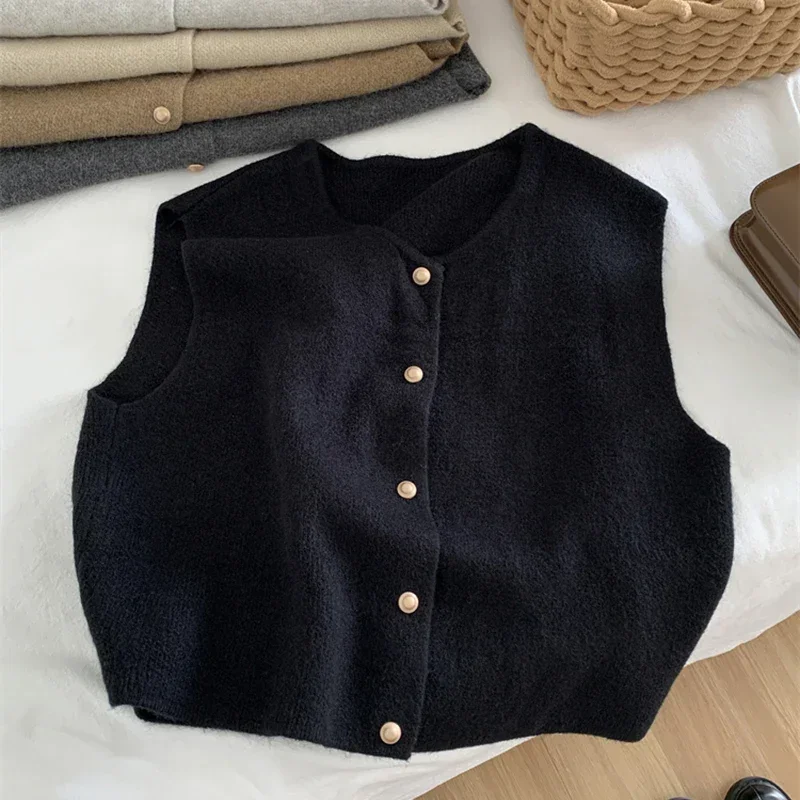 Korean-Style Knitted Sleeveless Cardigan