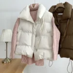 Padded Winter Zip-Up Vest with Pockets and Adjustable Waist — Image 2