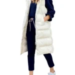 Long Winter Hooded Zip-Up Vest with Side Pockets