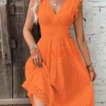 V-Neck Dress with Ruffled Sleeves — Image 6
