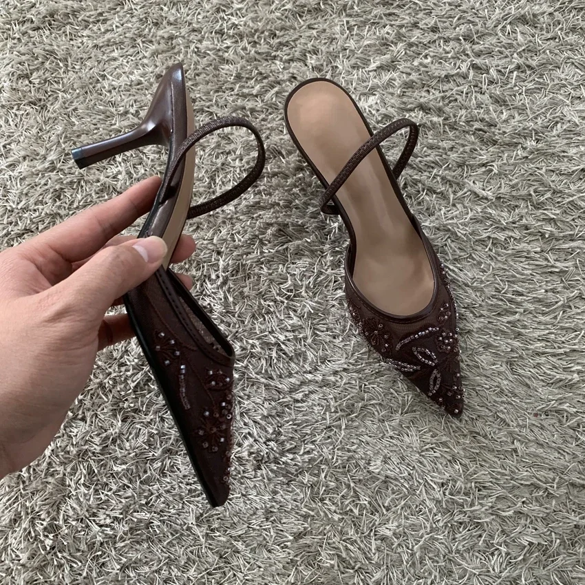 Slingback Heels with Beaded Embroidery
